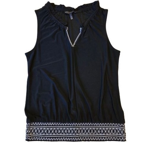White House Black Market Tops - White House Black Market S Black Gathered Smocked Hem Embroidered Blouse Tank